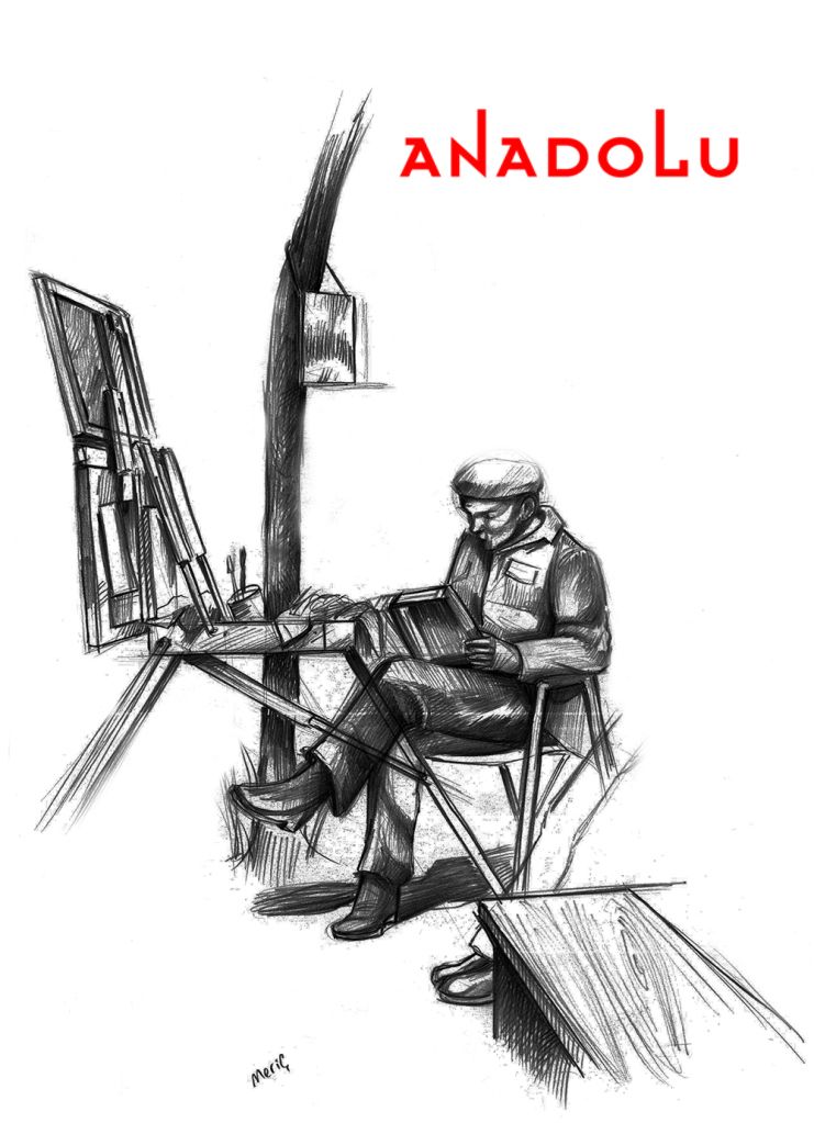Karakalem Sandalyede Kitap Okuyan Adam Çalışması İstanbul