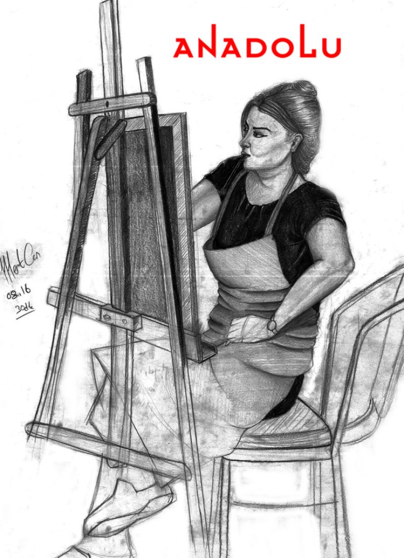 Karakalem İmgesel YağlıBoya Yapan Kadın Çizimi İstanbul